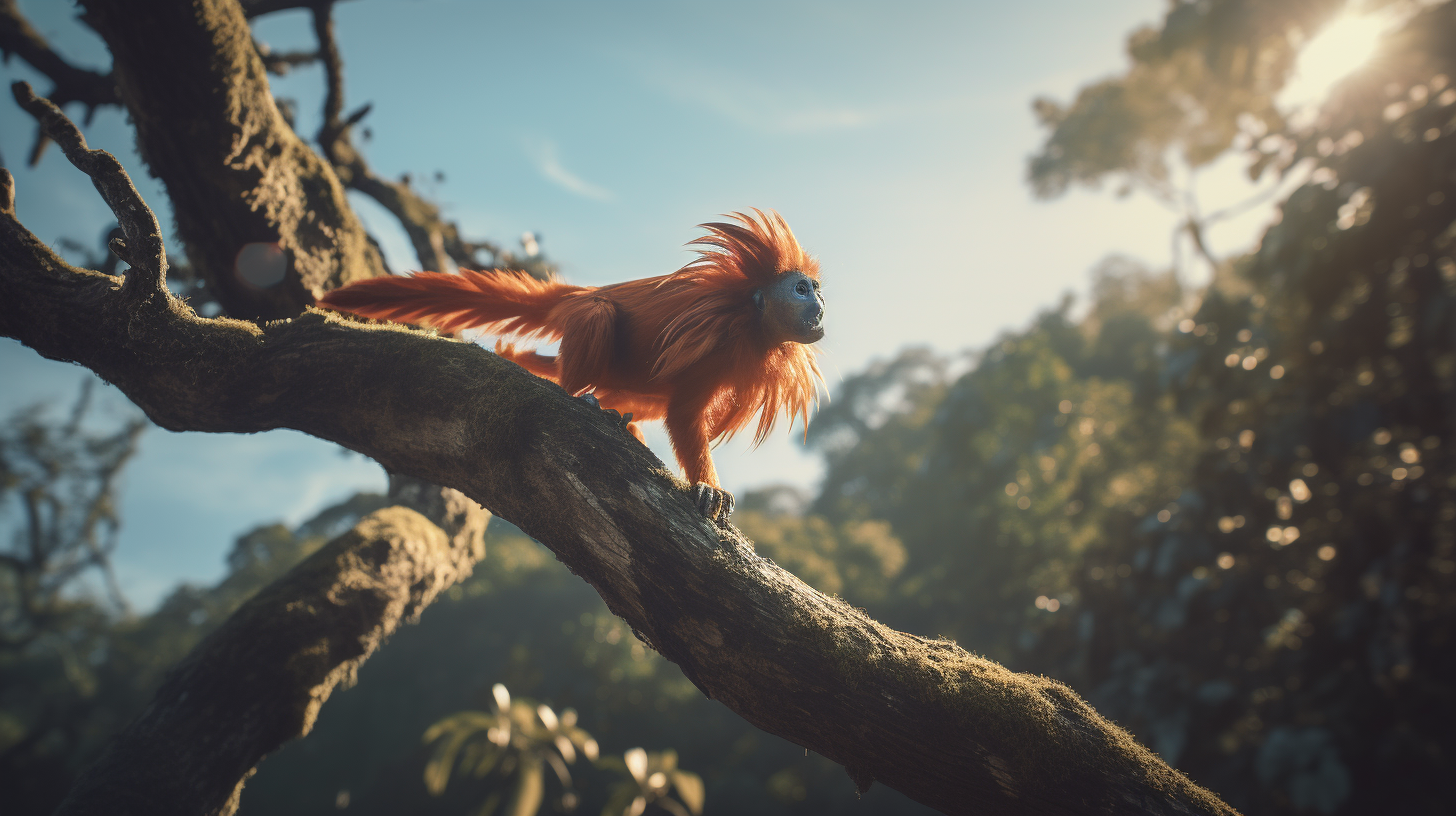 Lion Tamarin Flying in Tree