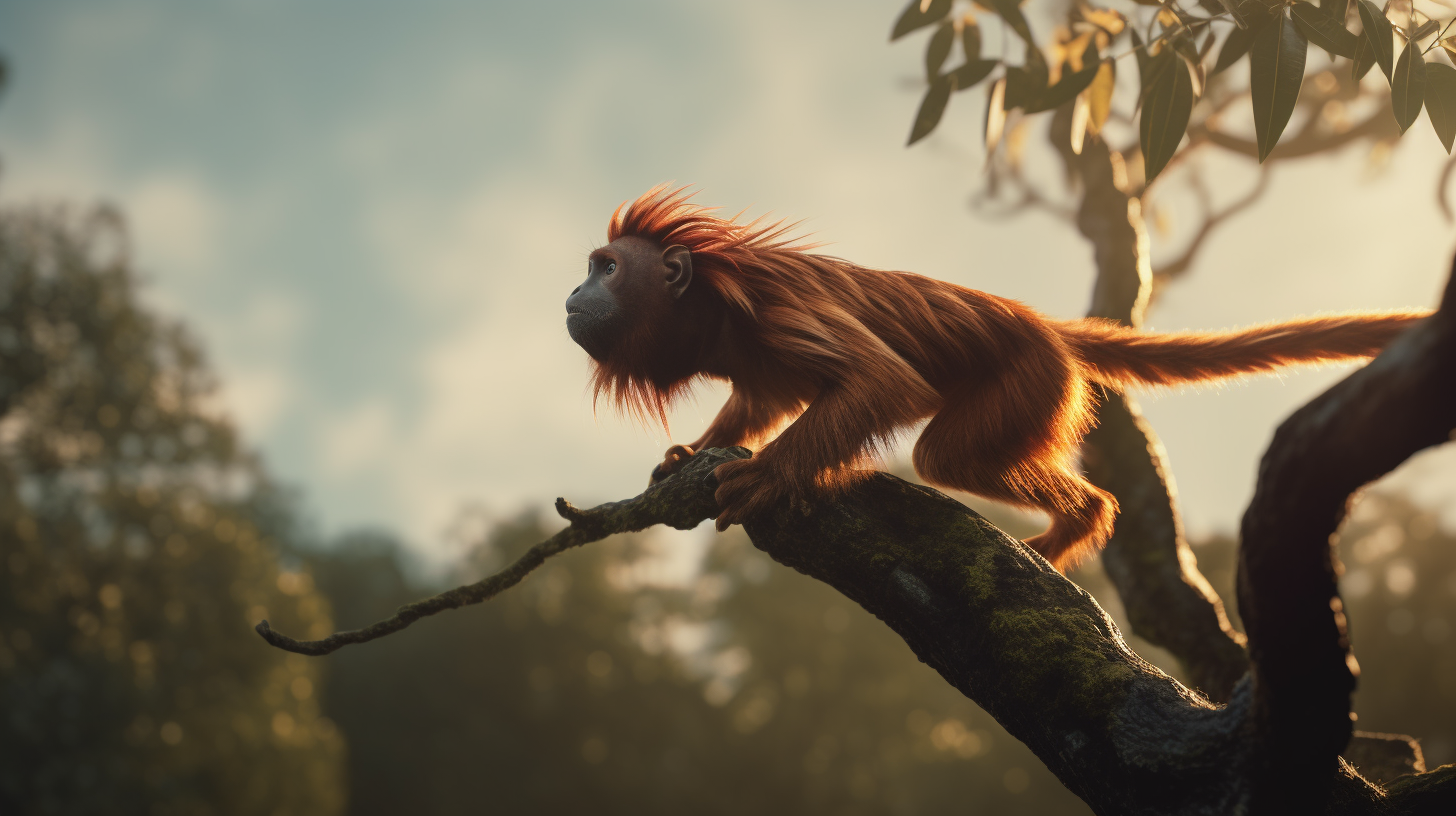 Lion Tamarin jumping in golden hour