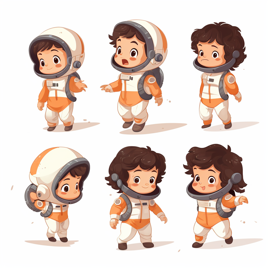 Cute little brown hair toddler boy in spacesuit