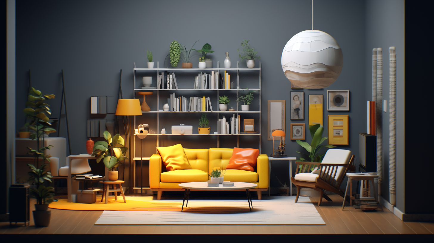 Modern living room with yellow hints