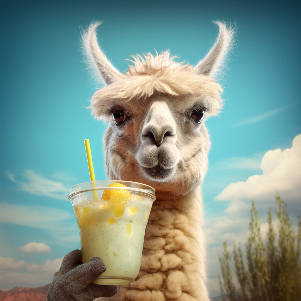 llama enjoying a refreshing lemonade