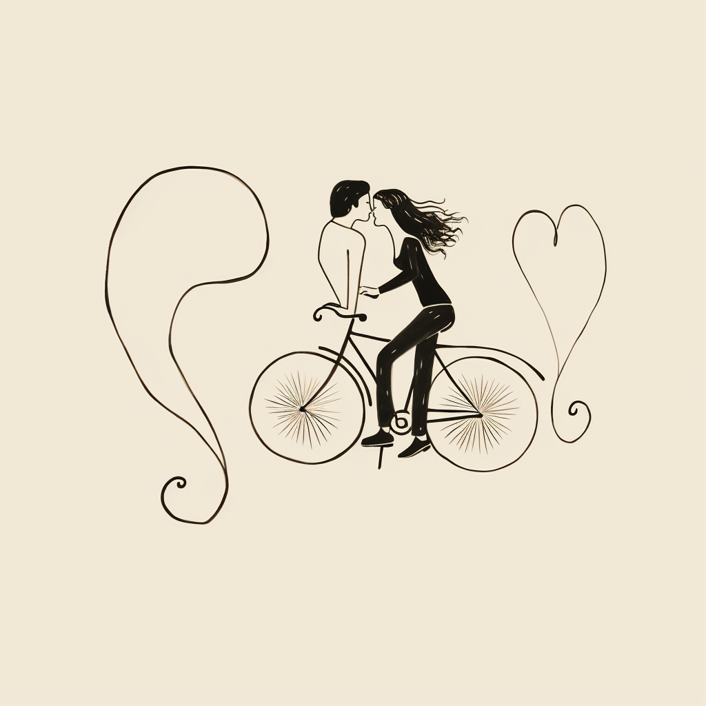 Lovers kissing on bikes illustration