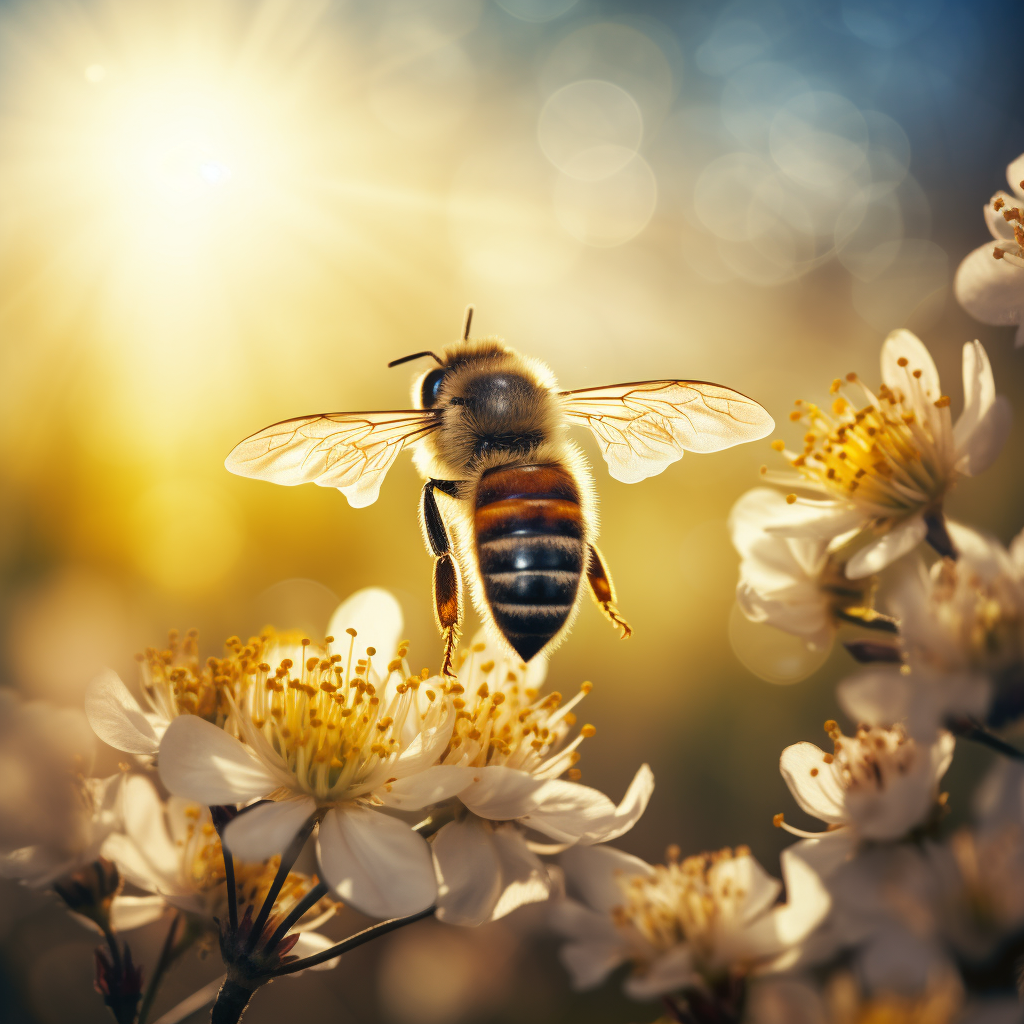 Bee collecting nectar from heart-shaped flower