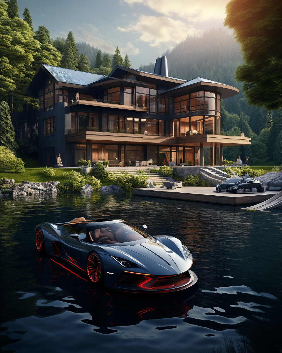 Luxury house by the lake with Lamborghini