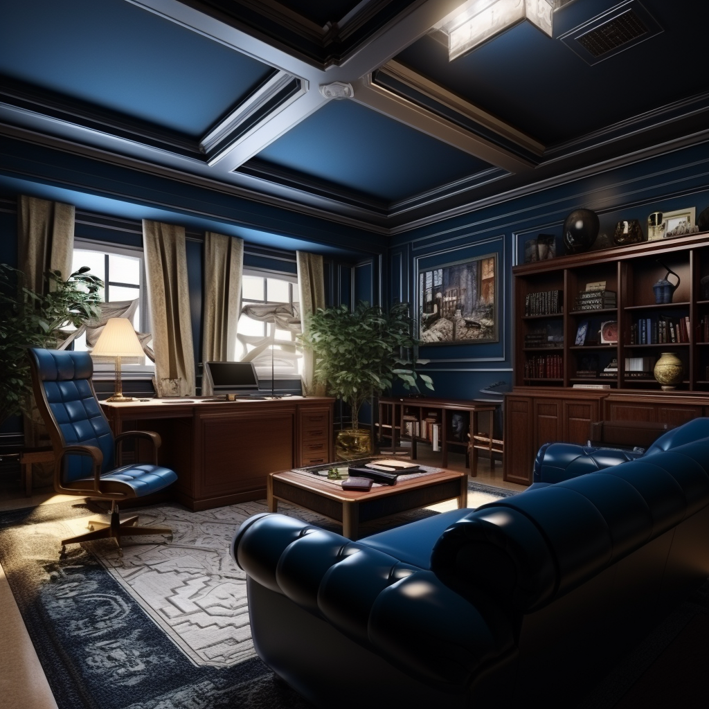 Hyper-realistic luxury room business negotiation blue