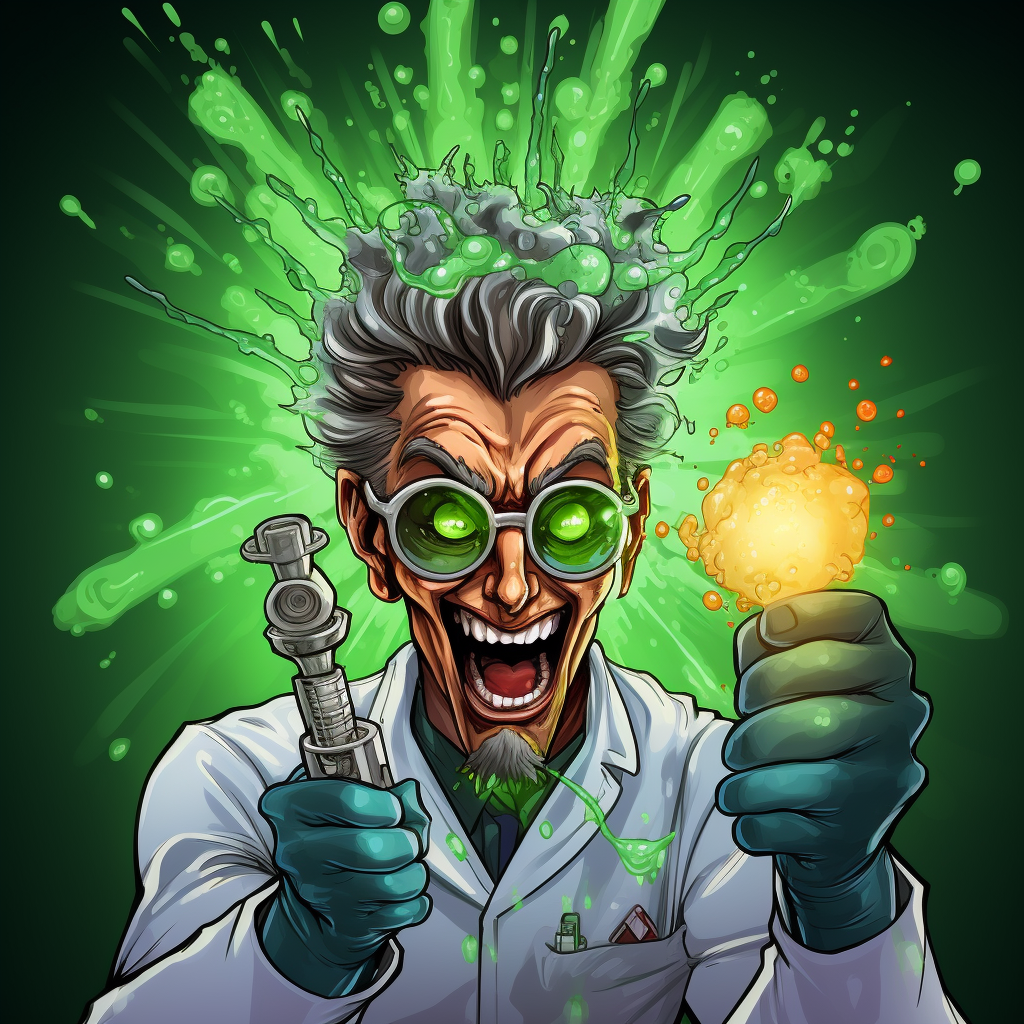 Cartoon Mad Scientist Injecting Green Fluid