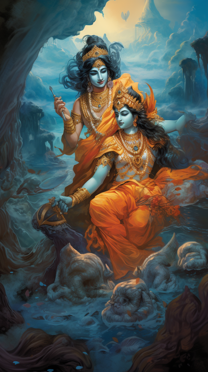 Mahabharata in orange and blue