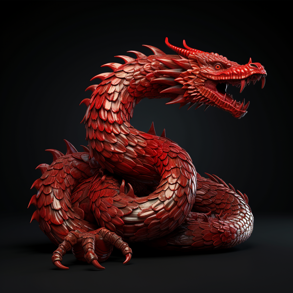 Majestic Dragon Serpent with Red Scales