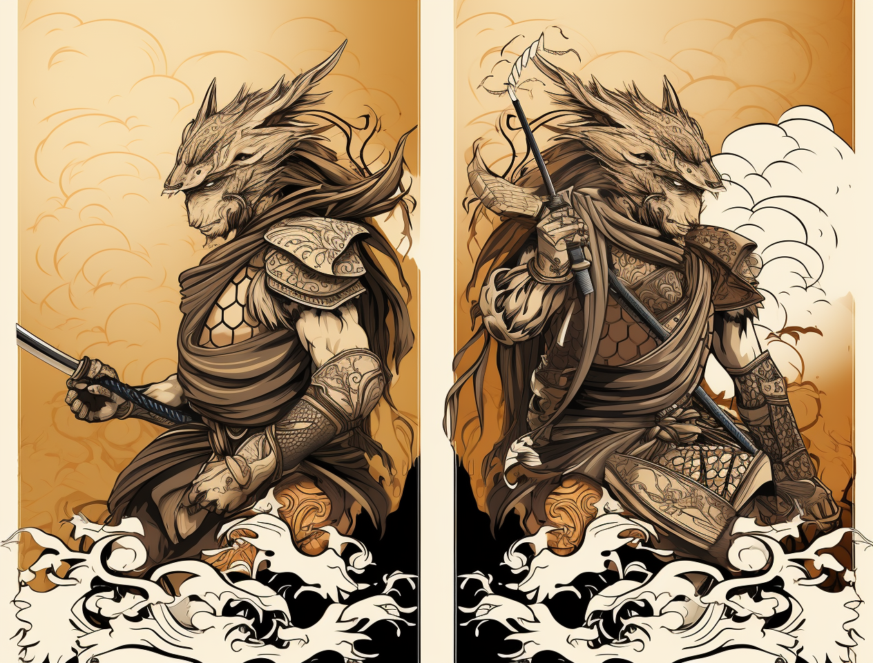 Male Samurai Pokémon Drawing in Aaron Horkey Style