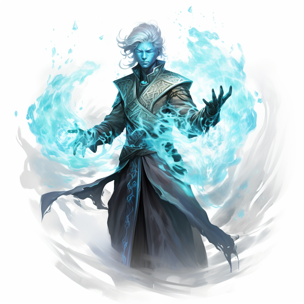 Male Warlock Water Genasi casting spell