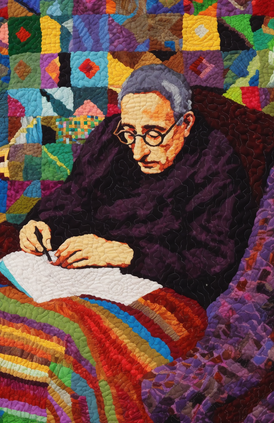 Male Figure Crocheting Granny Square Art