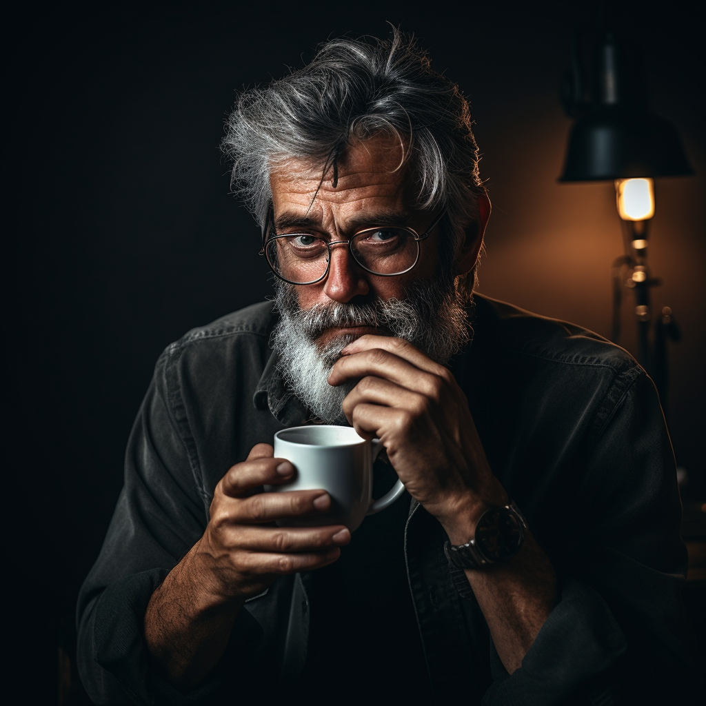 Man drinking coffee in a photo