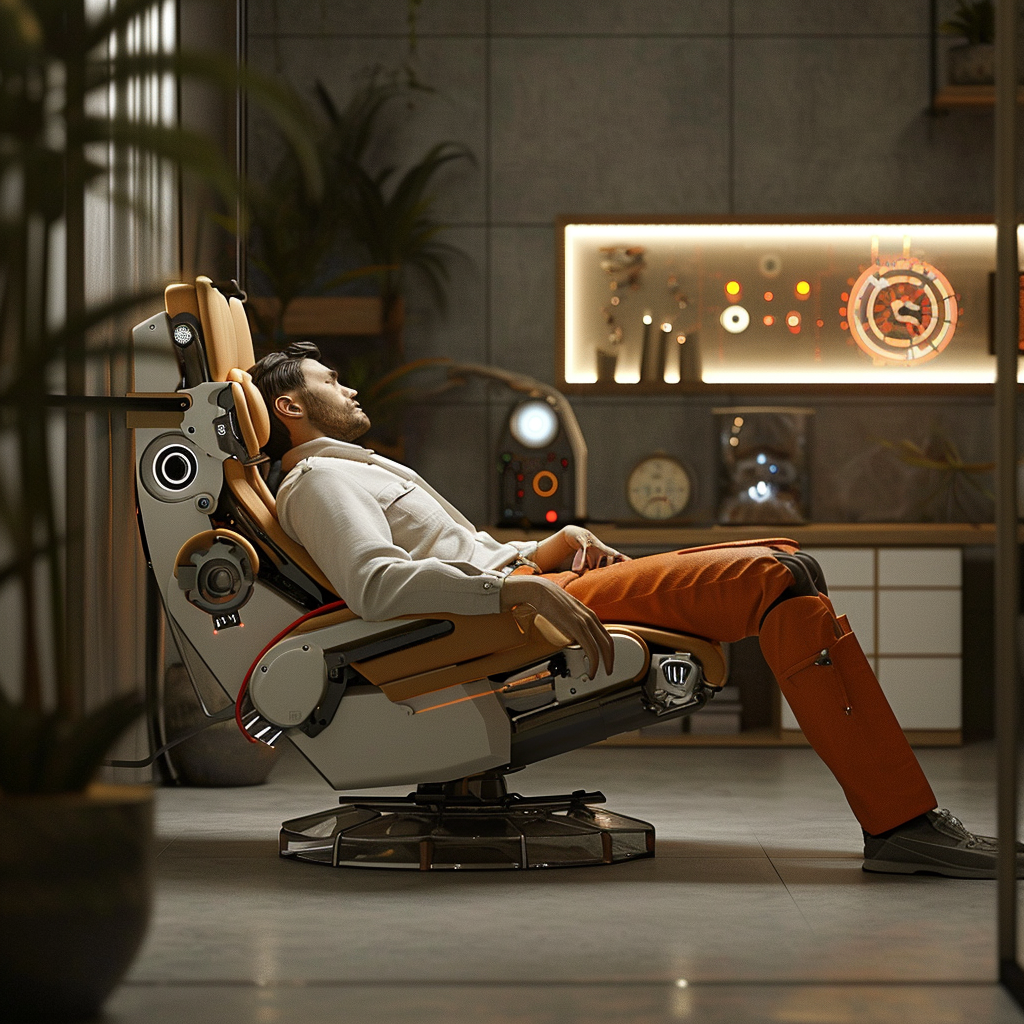 Man lying on sofa robot psychiatrist