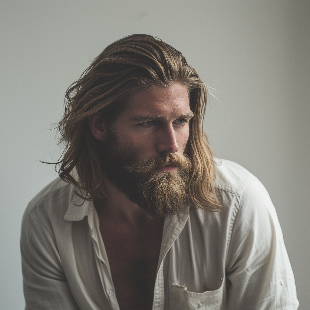 Stylish man with long hairstyle and beard