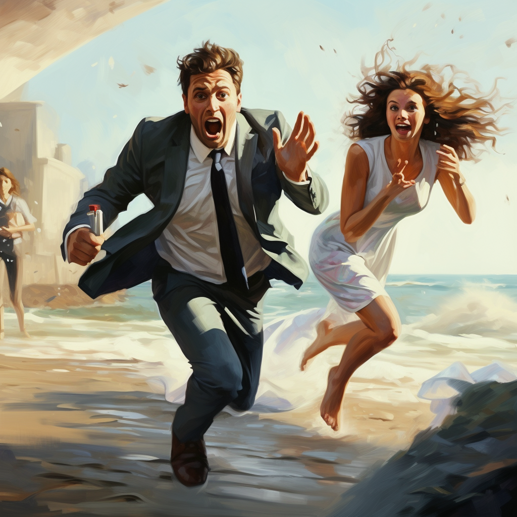 Man running away from the proposing woman