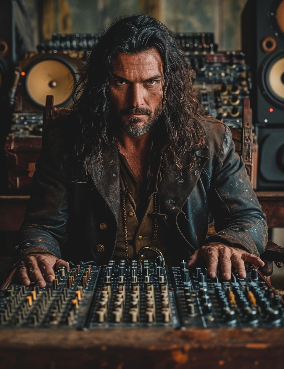 Man with Electronic Mixer in Chair