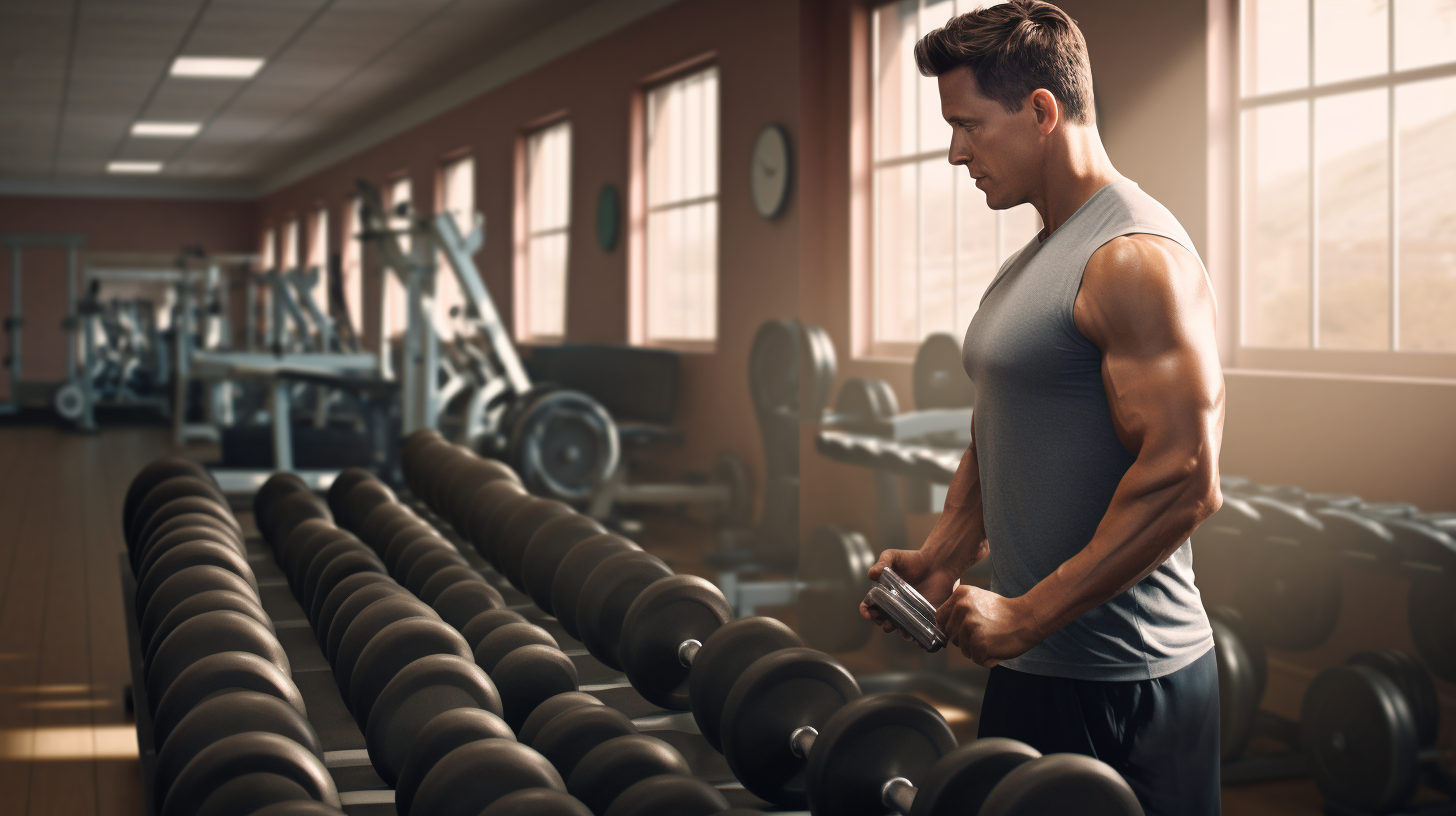 Man working out with dumbbells at the gym