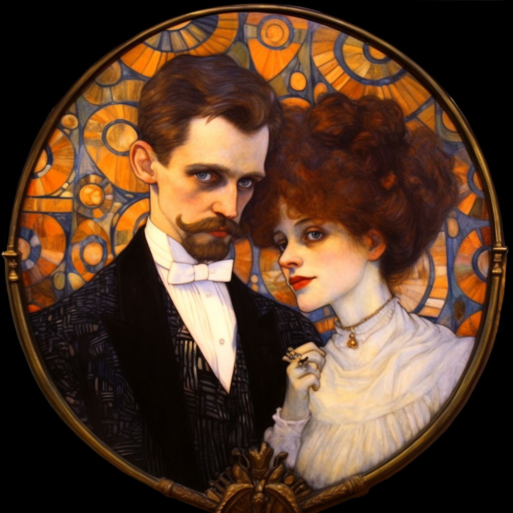 Klimt's painting of a couple through a looking glass