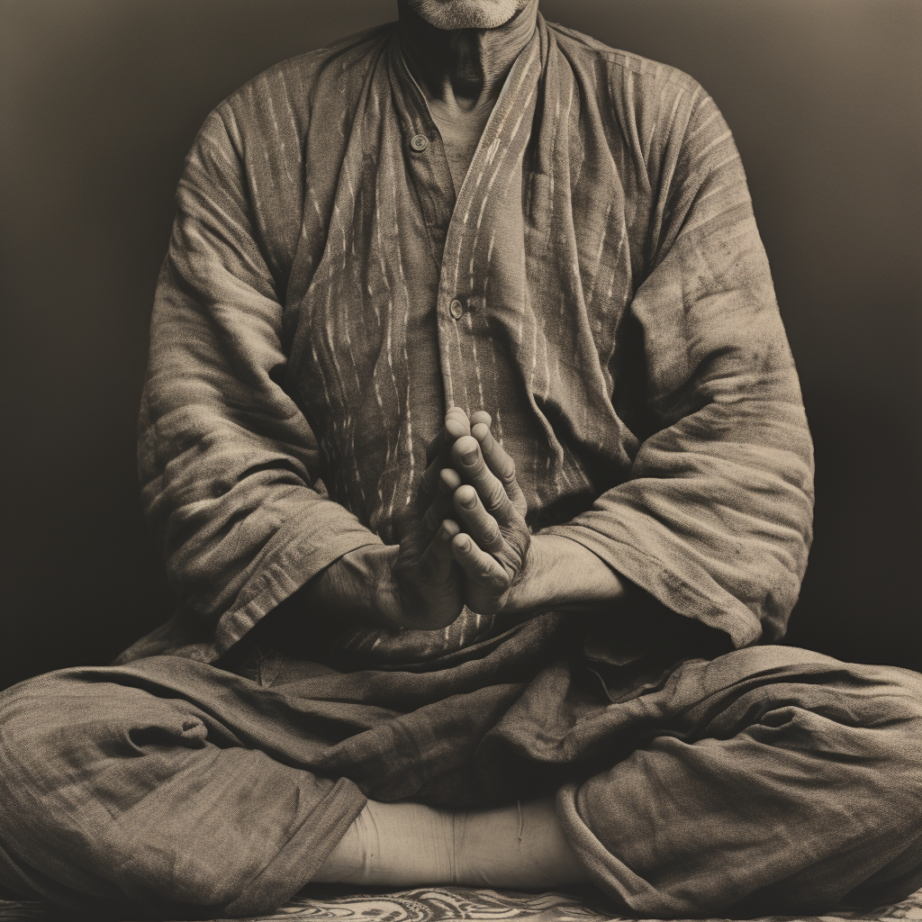 Man practicing Maha Mudra in Zazen