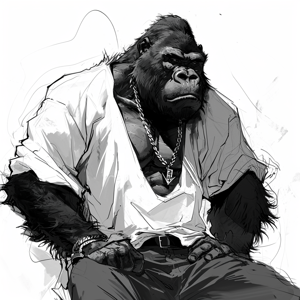 Manga Character Anthropomorphic Gorilla in White T-Shirt