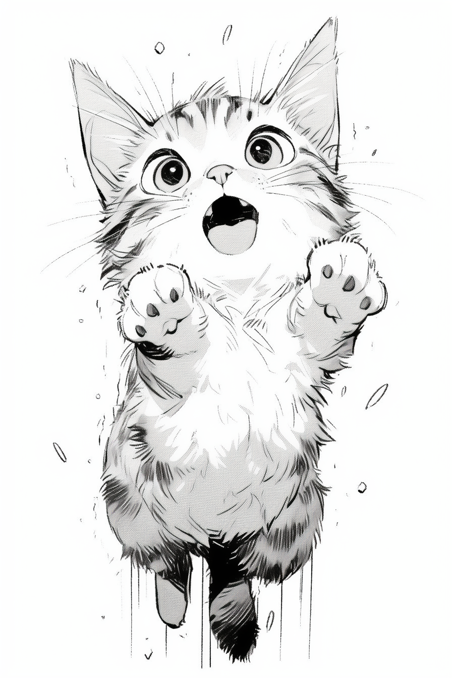 Manga cat jumping in air drawing