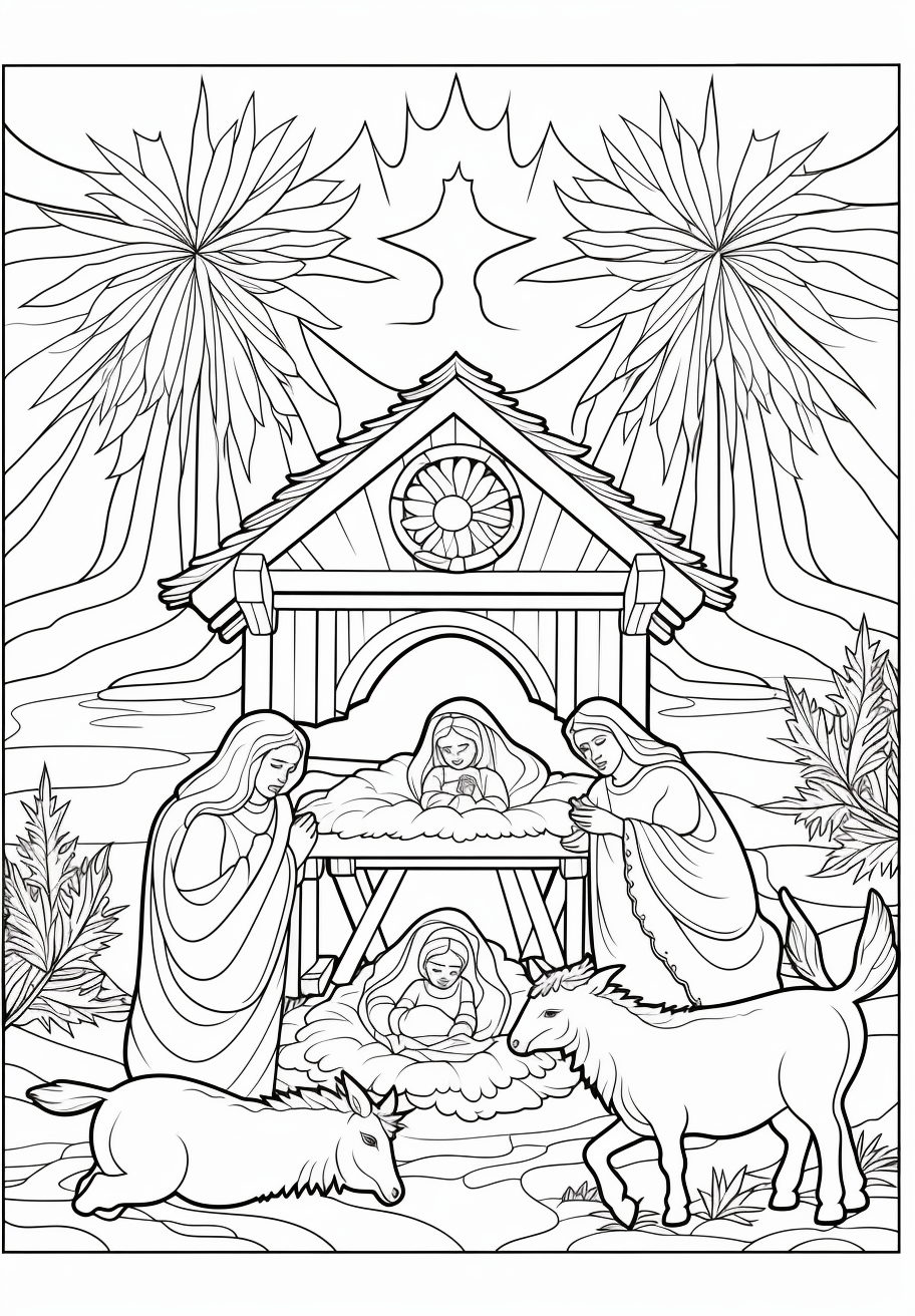 Coloring page of manger scene