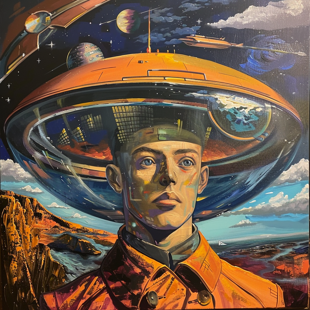 Sentient Mannequin UFO Pilot Painting