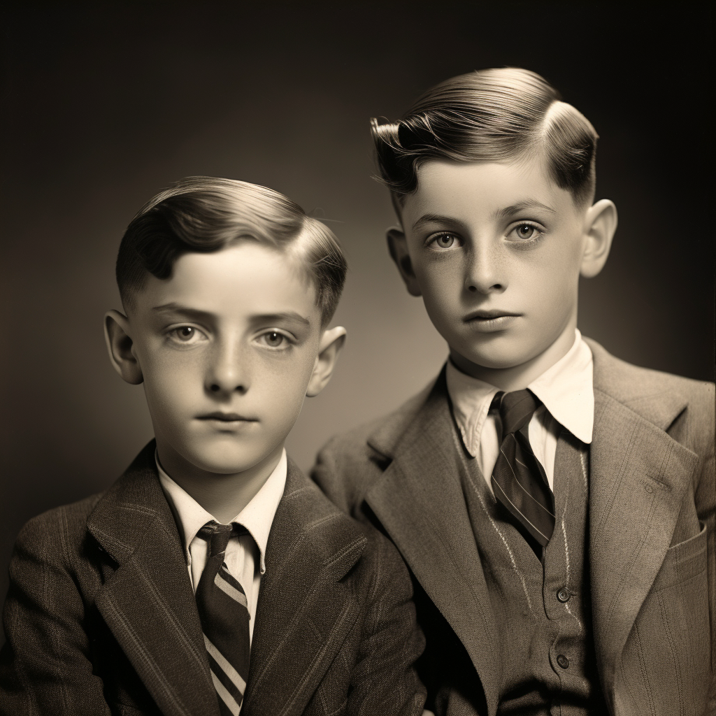 Two brothers posing in a studio photograph