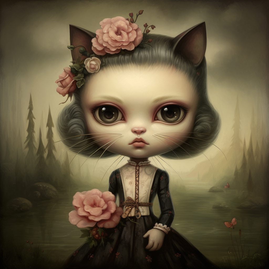 Cute cat artwork in Mark Ryden's style