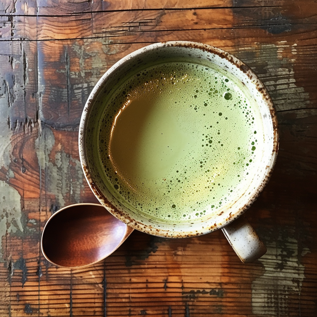 Matcha cup on wooden table