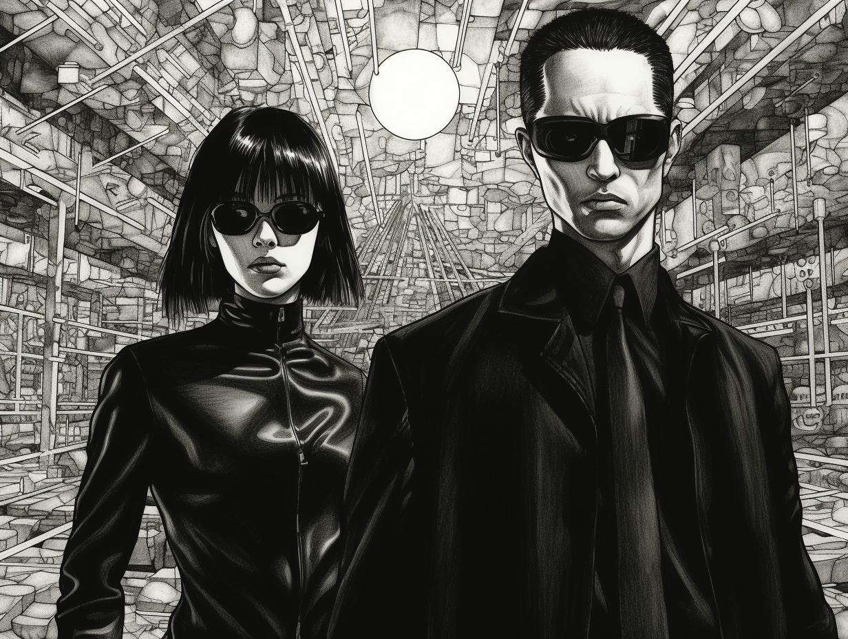 Black and White Manga-style Matrix DVD Screenshot