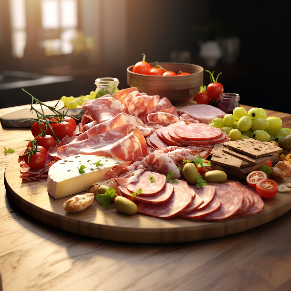 Savory Meat and Cheese Platter with Antipasta Salad