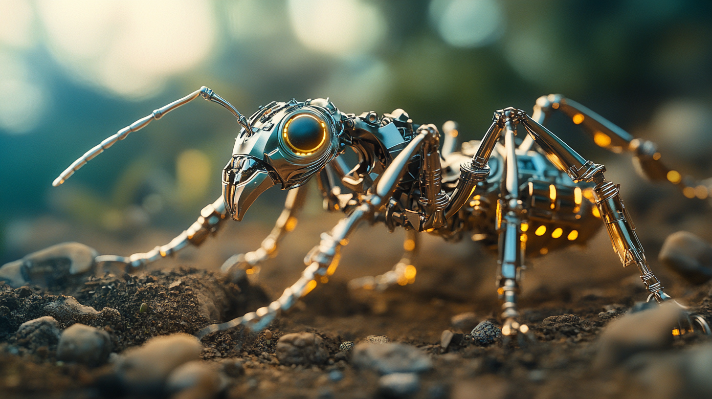 Detailed mechanical ant on soil