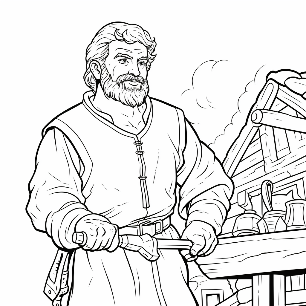 Cartoon blacksmith with hammer coloring page