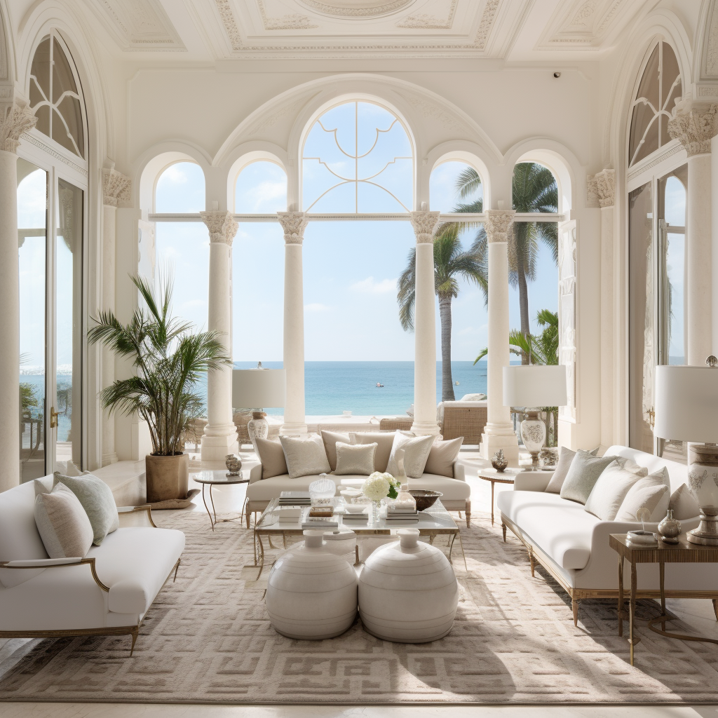 Mediterranean living room with neoclassical architecture