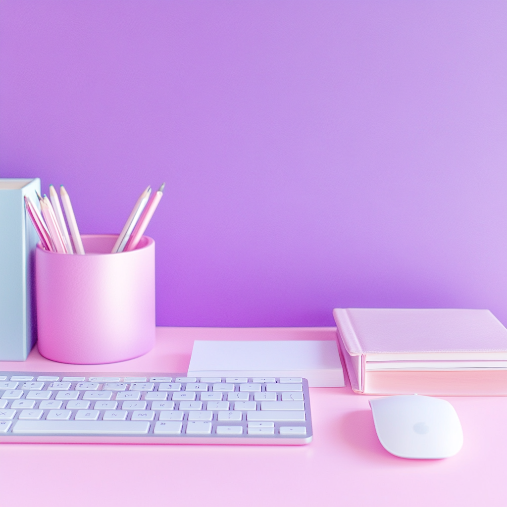 Minimalist desk with pink background