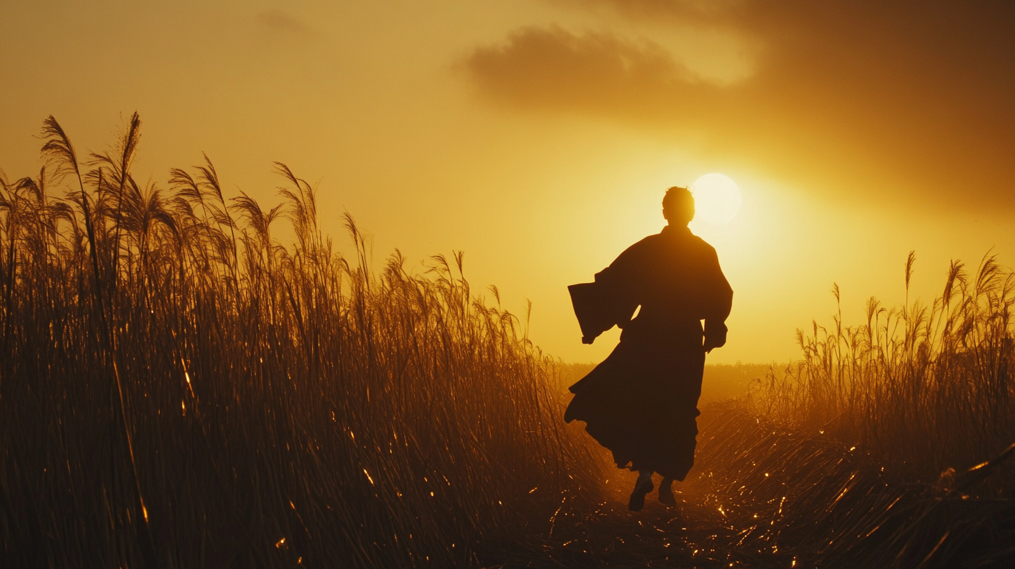 Nobleman running in Japanese field