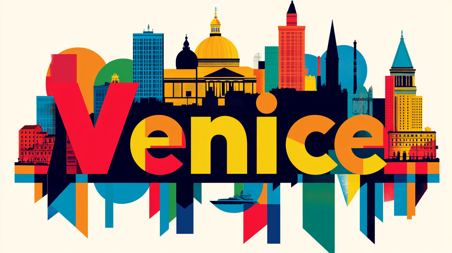 Pop art Venice city skyline poster