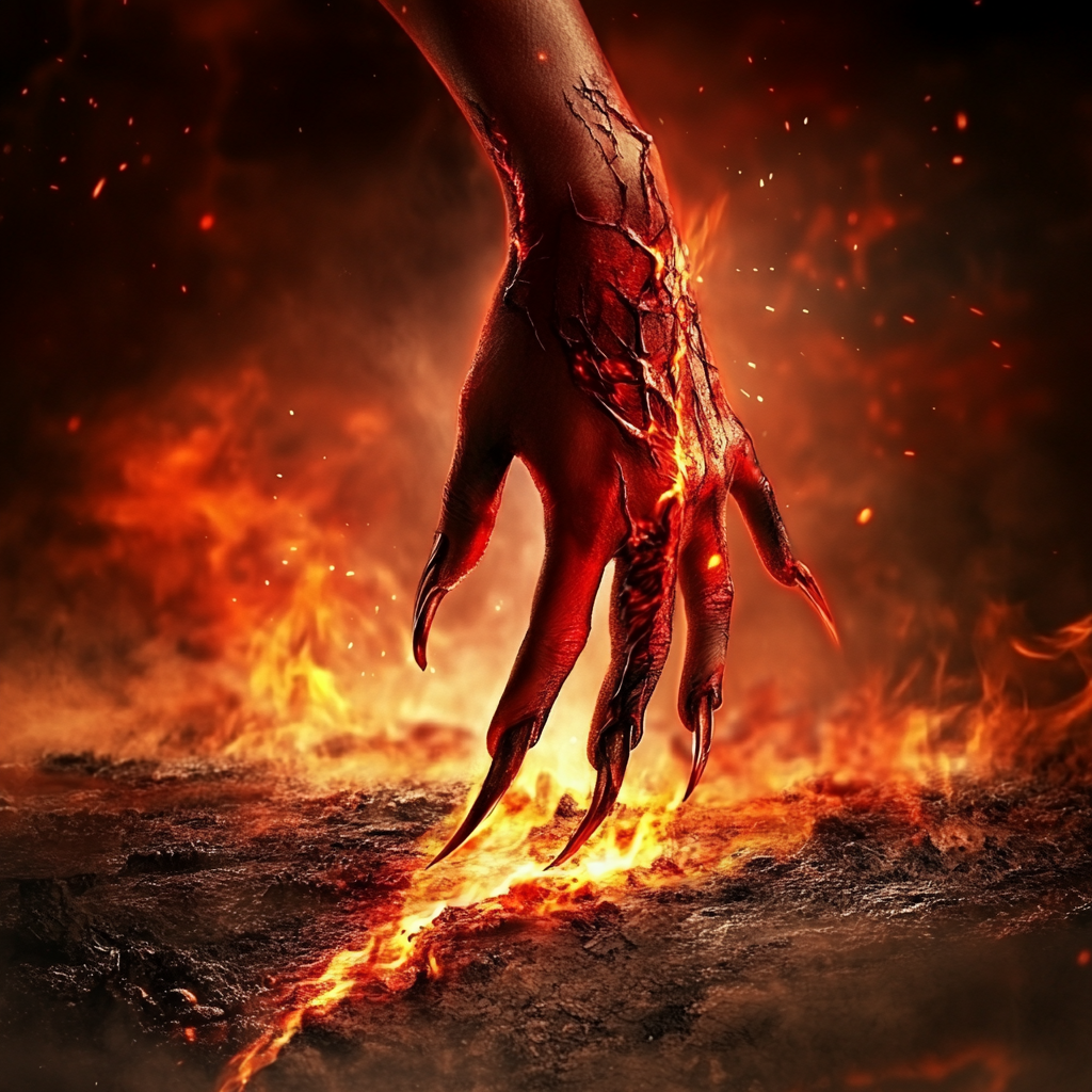 Female hand with horns and fire