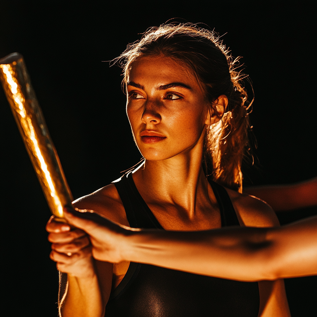 women relay baton handover