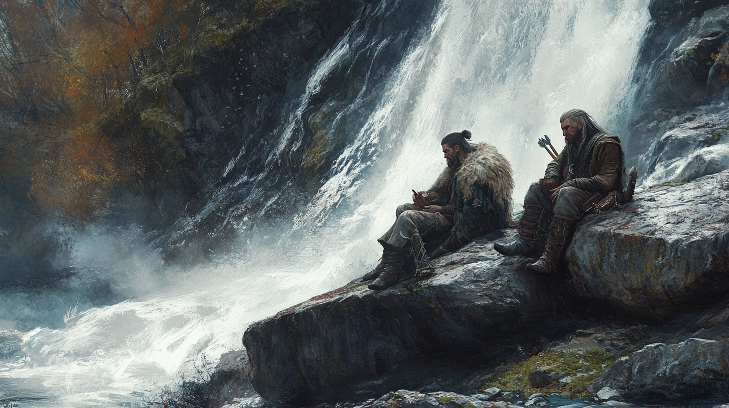 Berserkers resting by waterfall peacefully