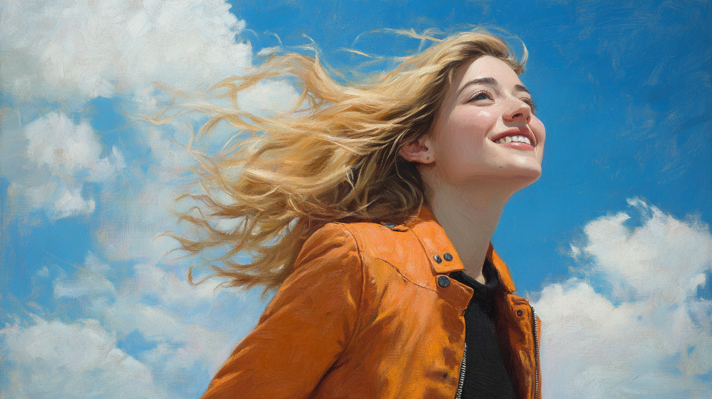 Young woman in orange jacket smiling