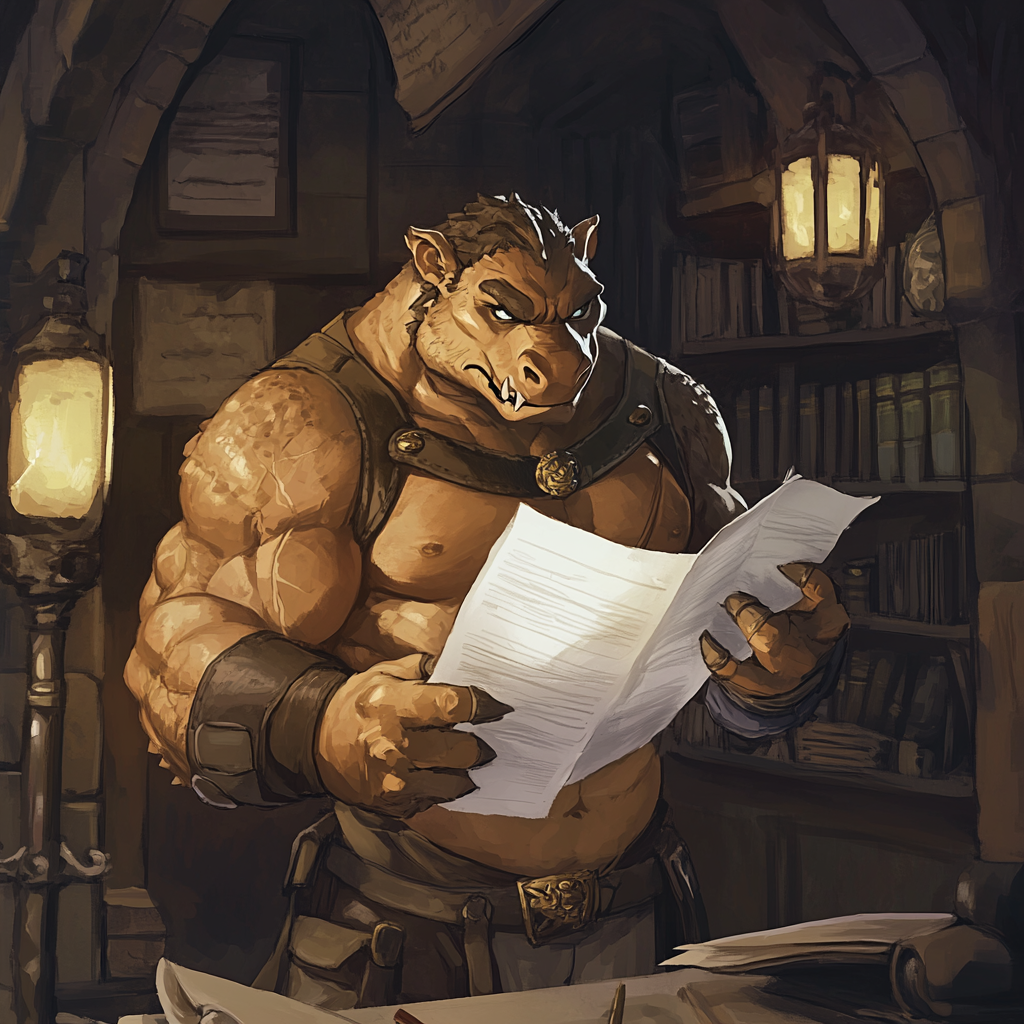 angry minotaur college paperwork cartoon