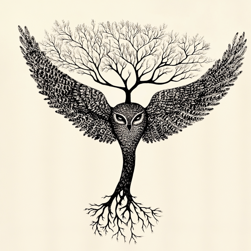 Tree Owl Artistic Outline Drawing