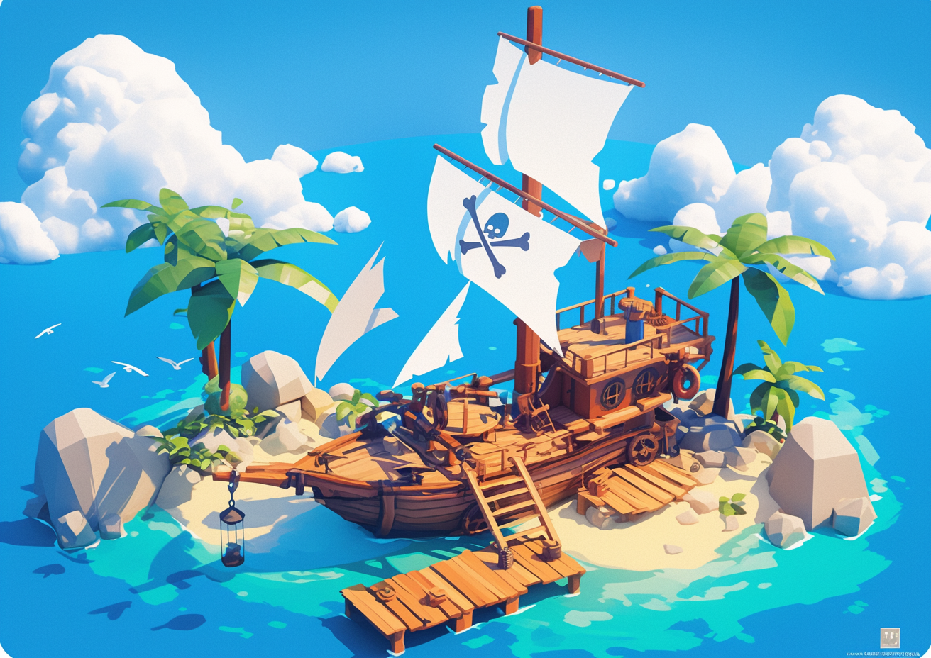 Whimsical Pirate Ship Cartoon Graphic