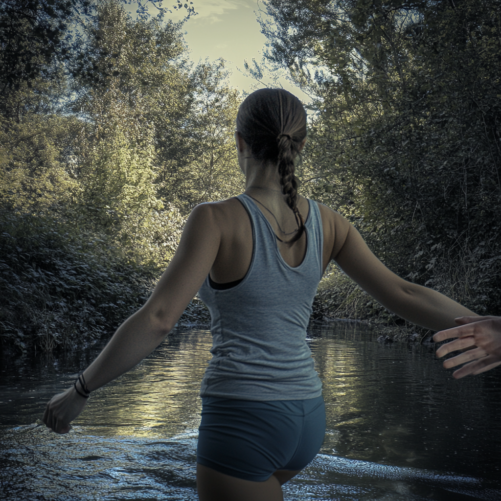 Woman receiving relay baton outdoors