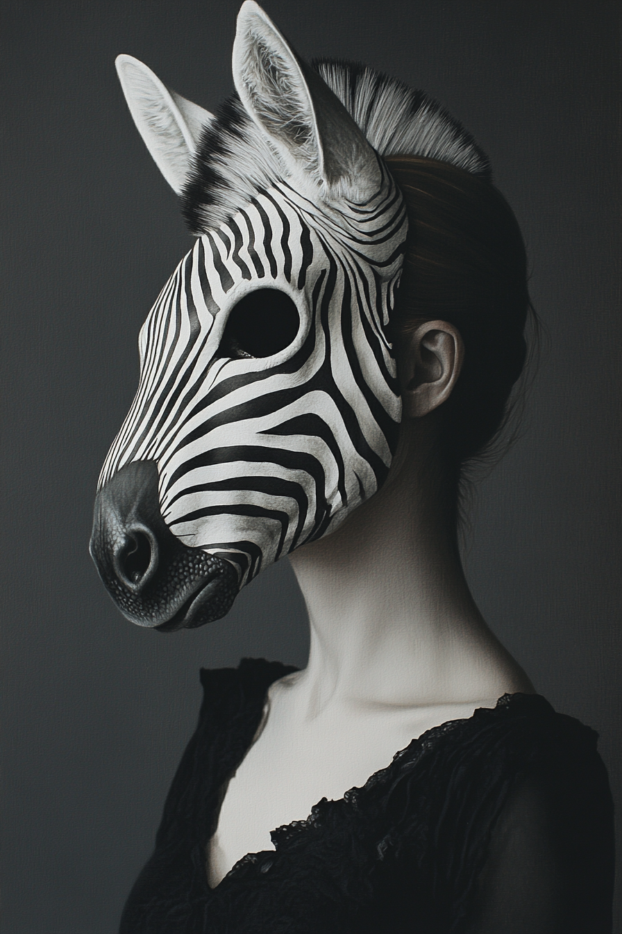 Woman zebra skull black dress